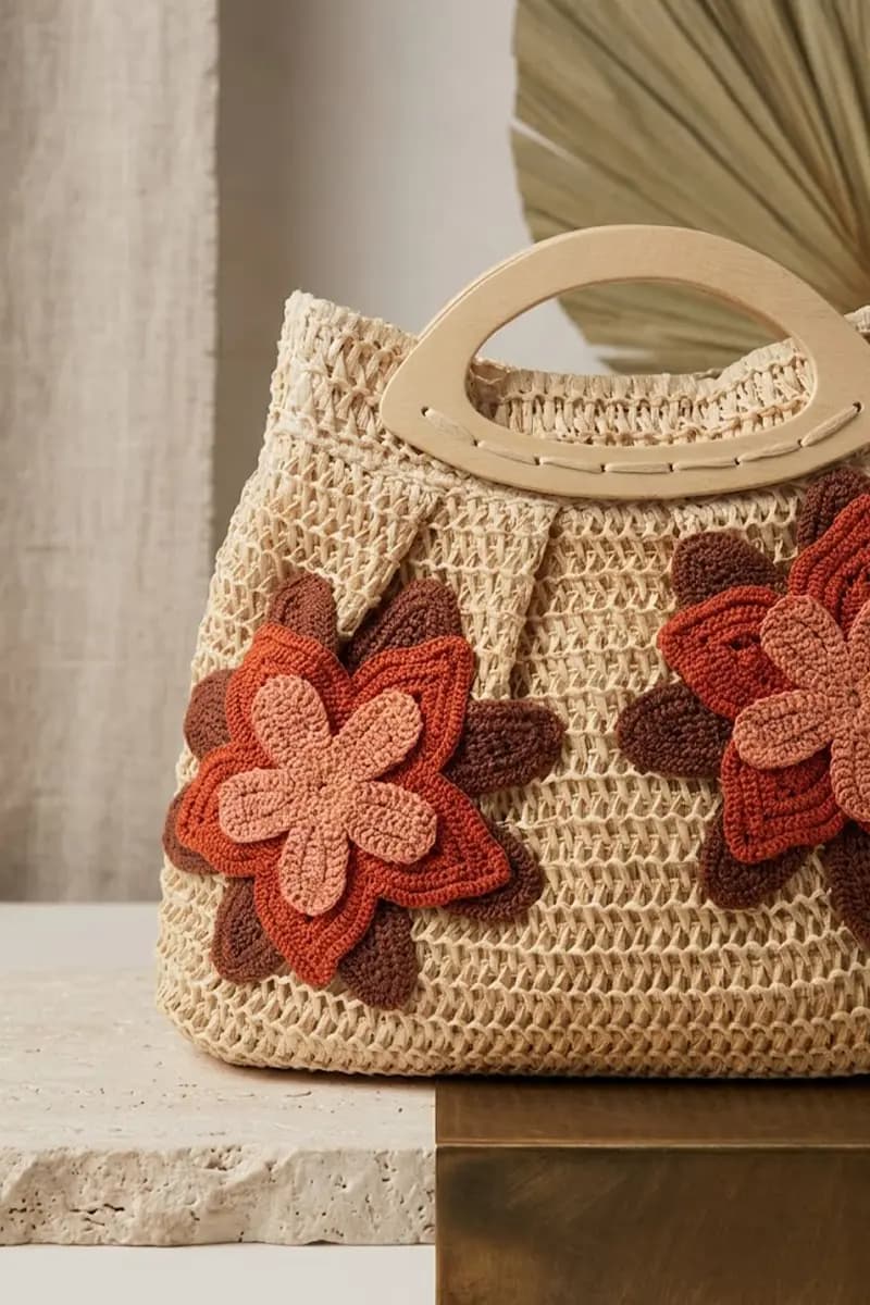 Borsa in rafia con applicazioni fiori | PHO Firenze - 2