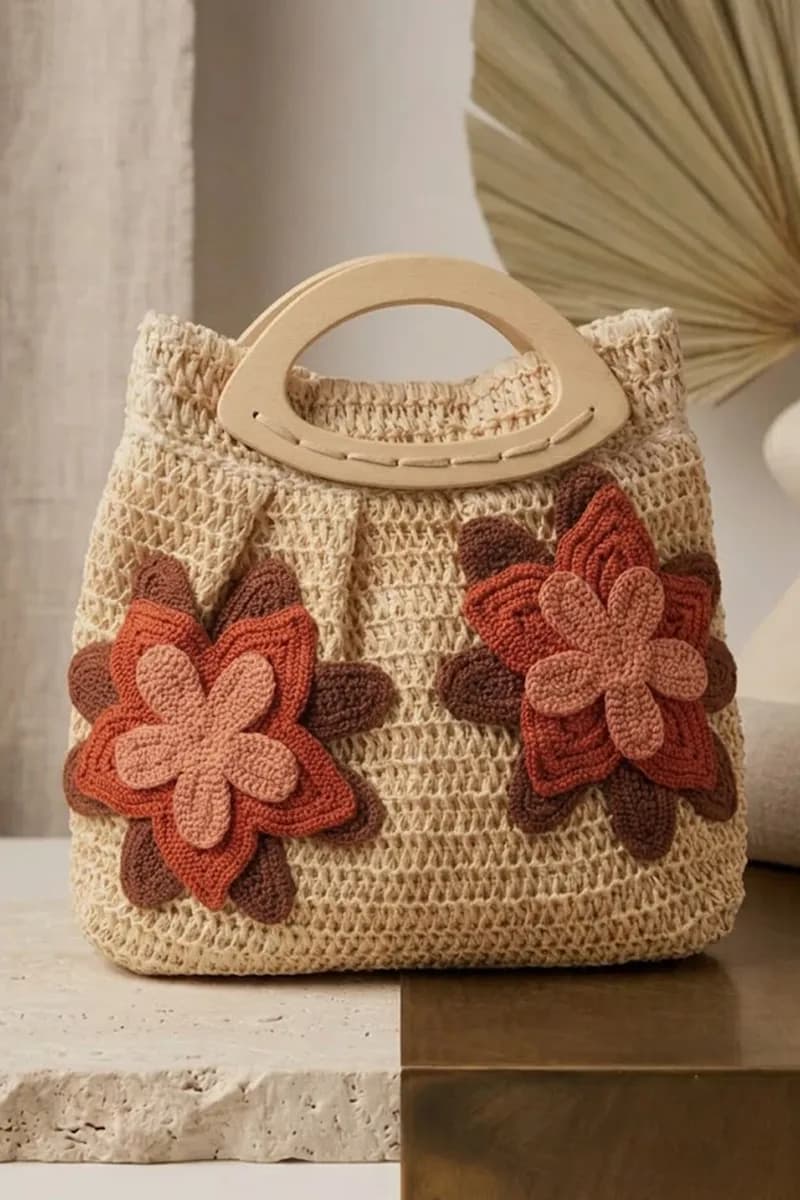 Borsa in rafia con applicazioni fiori | PHO Firenze - 3