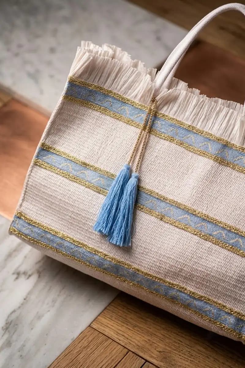 Borsa in rafia con frange e ricami | PHO Firenze - 2
