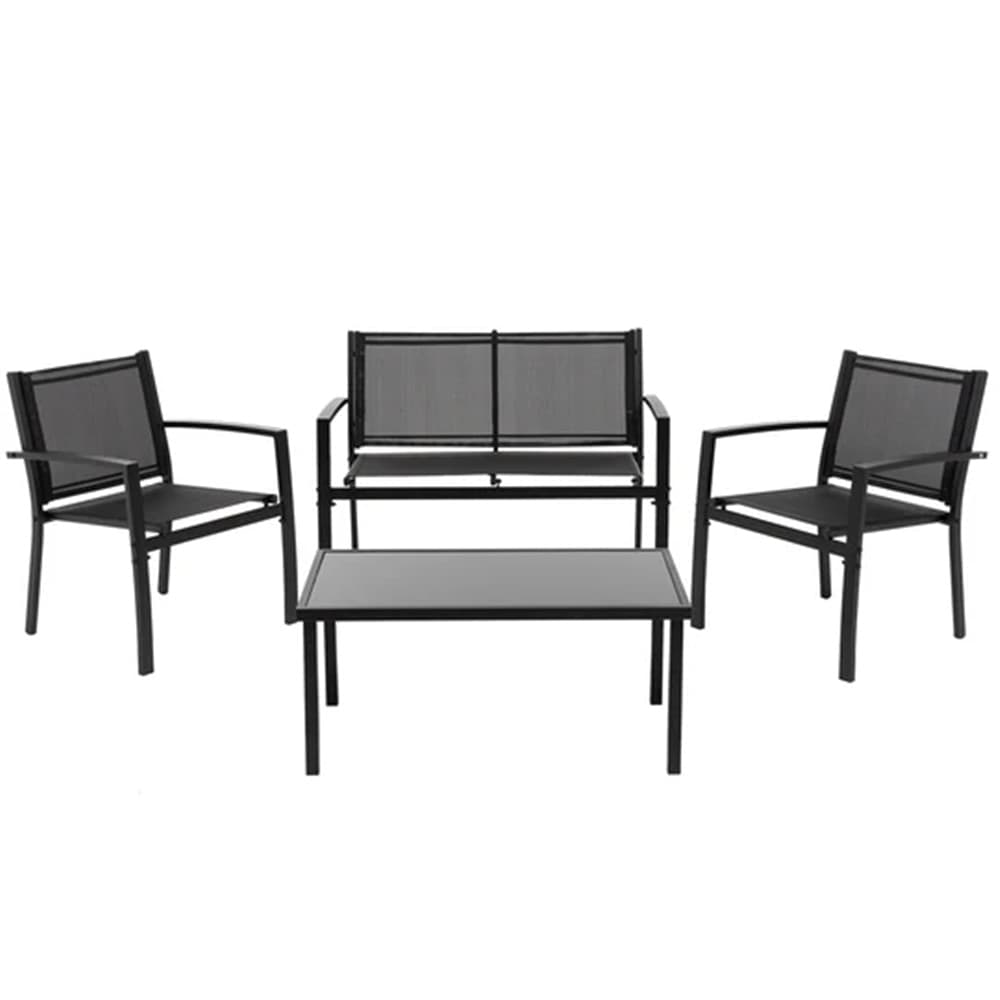 SET SALOTTO DA GIARDINO 4PZ IN METALLO TAVOLINO CON PIANO VETRO TEMPERATO 2 SEDIE PANCHINA - 2