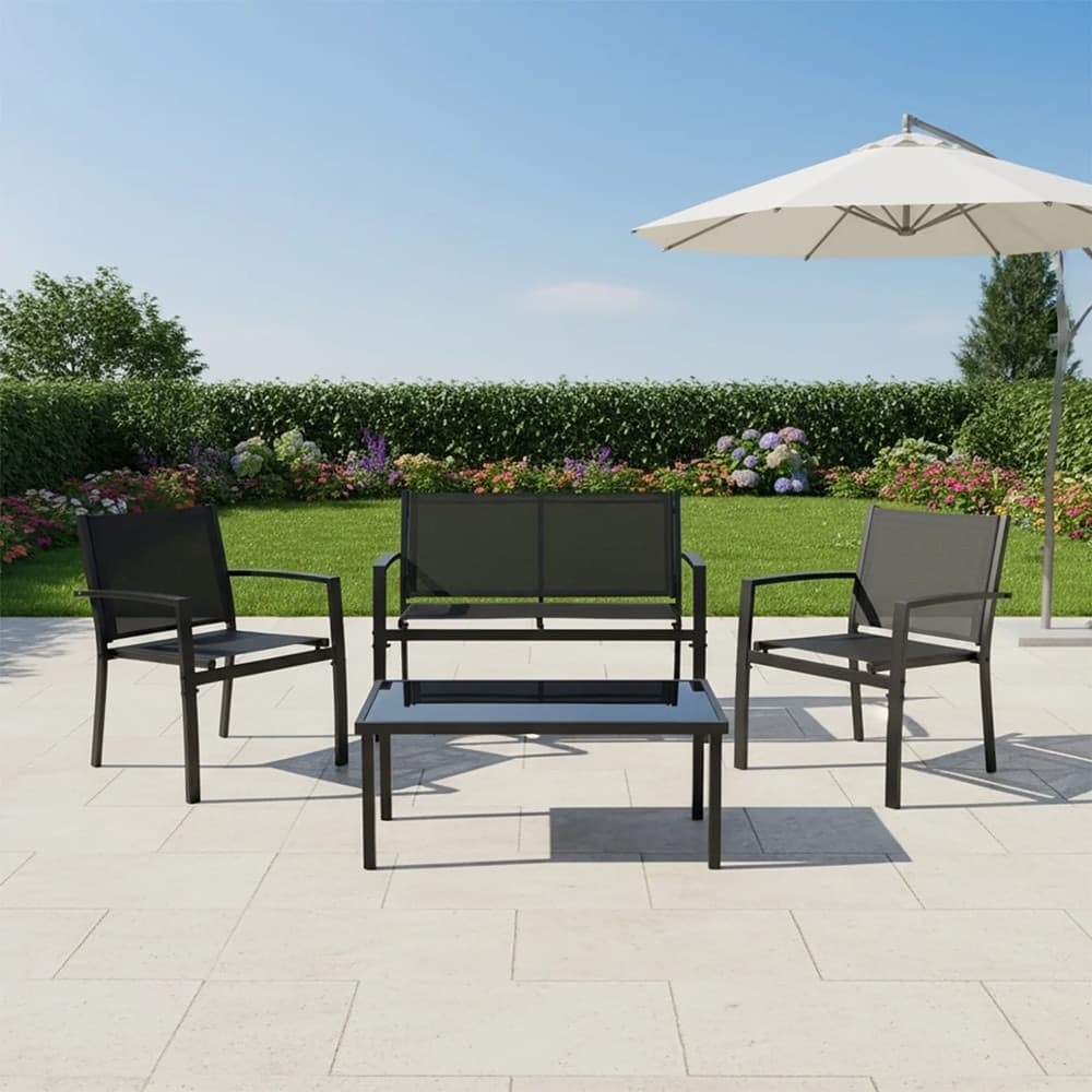 SET SALOTTO DA GIARDINO 4PZ IN METALLO TAVOLINO CON PIANO VETRO TEMPERATO 2 SEDIE PANCHINA - 11