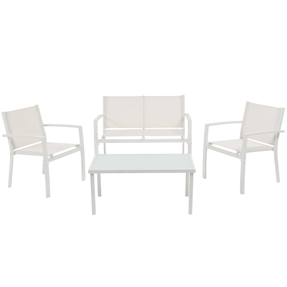 SET SALOTTO DA GIARDINO 4PZ IN METALLO TAVOLINO CON PIANO VETRO TEMPERATO 2 SEDIE PANCHINA - 12