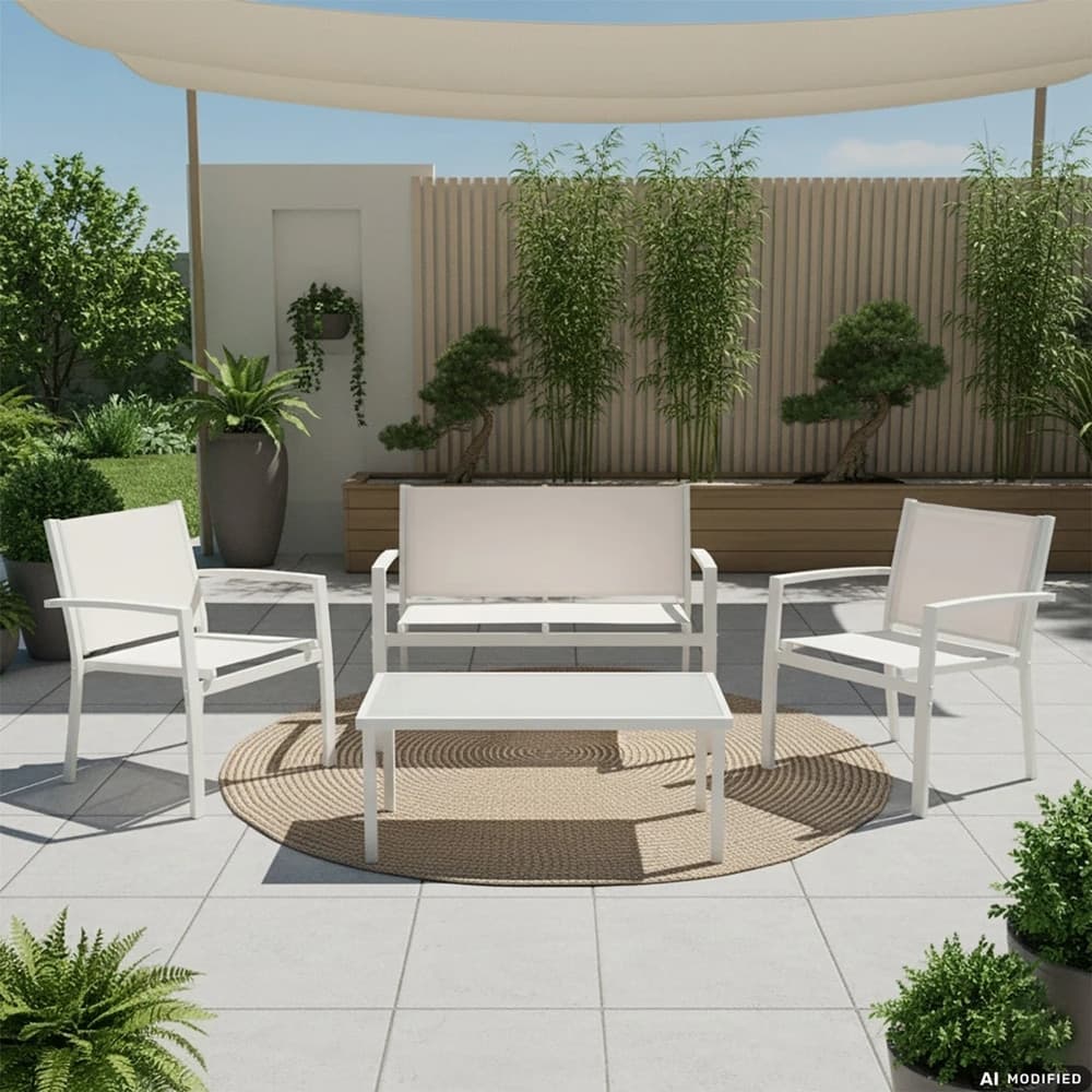 SET SALOTTO DA GIARDINO 4PZ IN METALLO TAVOLINO CON PIANO VETRO TEMPERATO 2 SEDIE PANCHINA - 13