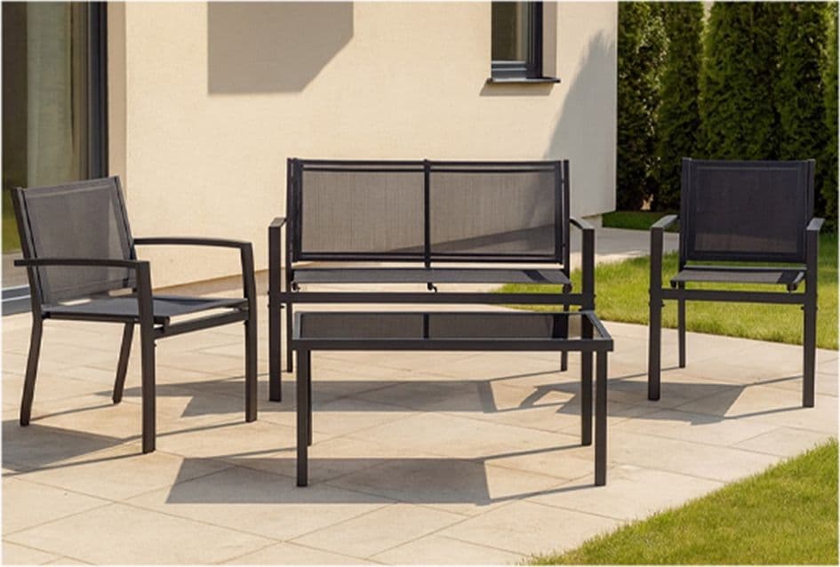 SET SALOTTO DA GIARDINO 4PZ IN METALLO TAVOLINO CON PIANO VETRO TEMPERATO 2 SEDIE PANCHINA - 3
