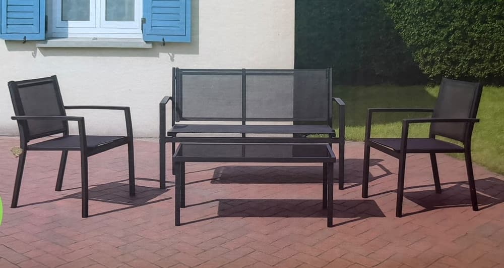 SET SALOTTO DA GIARDINO 4PZ IN METALLO TAVOLINO CON PIANO VETRO TEMPERATO 2 SEDIE PANCHINA - 4