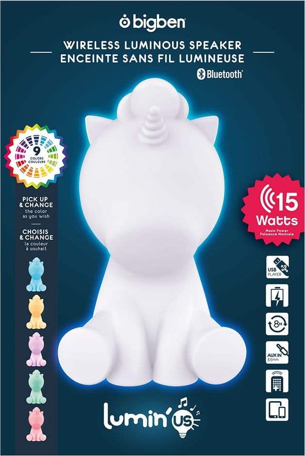 speaker bluetooth luminoso, unicorno, bluetooth version v3.0 - ipx6  aux in con batteria ricaricabile lithium altezza 23 cm - 8