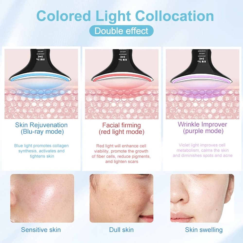 DISPOSITIVO PER VISO COLLO TERAPIA FOTONICA A LED A 3 COLORI RIDUZIONE DOPPIO MENTO RUGHE - 8