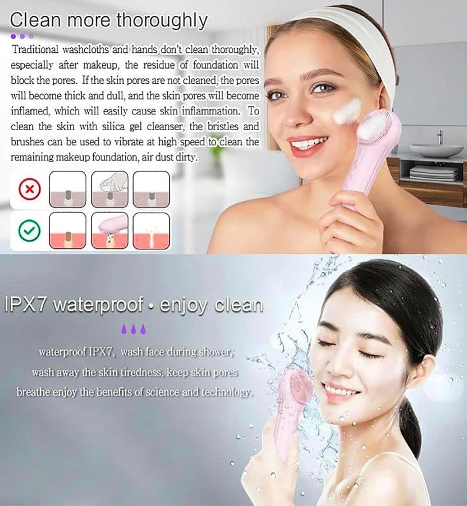 SPAZZOLA ESFOLIANTE PER VISO IN SILICONE IMPERMEABILE IPX7 RICARICABILE PULIZIA MASSAGGIO - 12