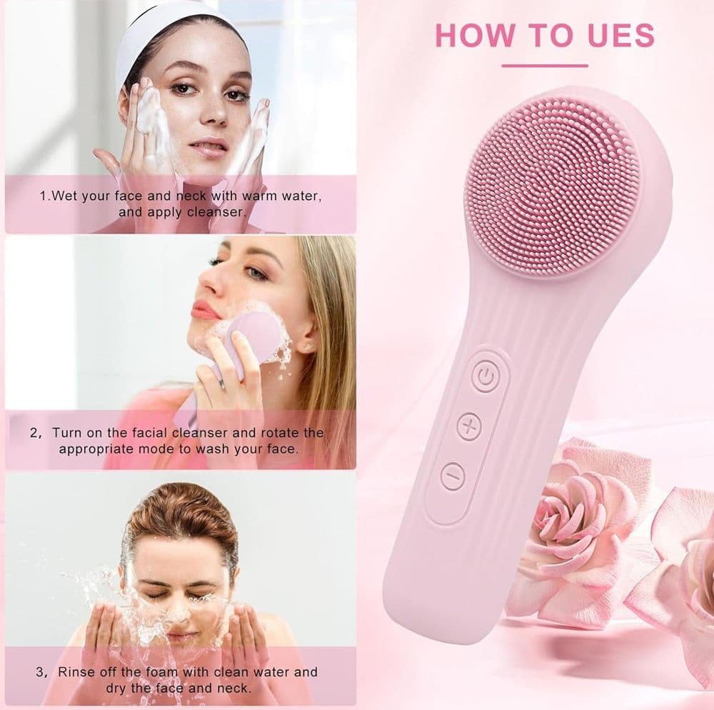SPAZZOLA ESFOLIANTE PER VISO IN SILICONE IMPERMEABILE IPX7 RICARICABILE PULIZIA MASSAGGIO - 8