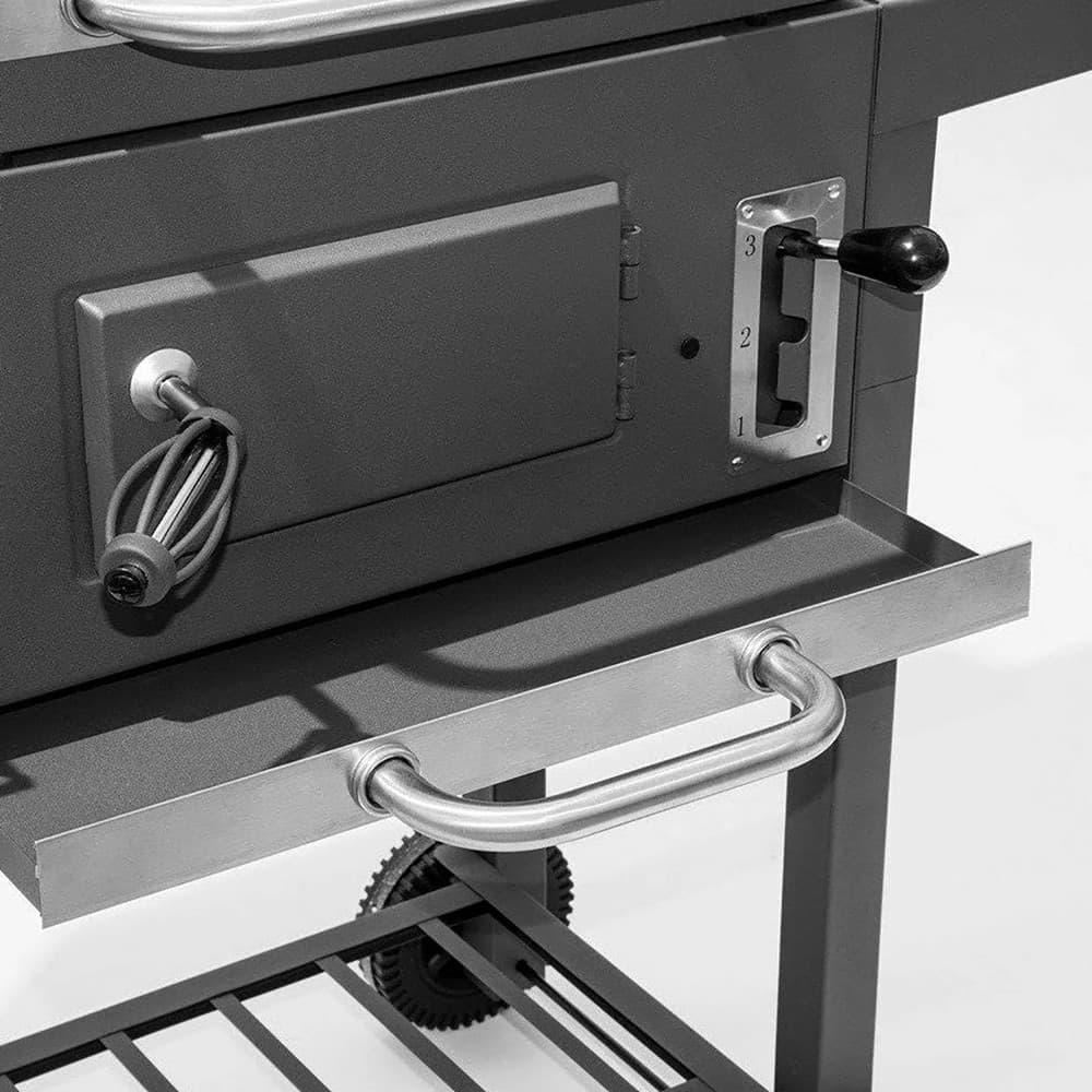 BARBECUE A CARBONE CON COPERCHIO TERMOMETRO INTEGRATO VARI RIPIANI 2 RUOTE PER GRIGLIATE - 6