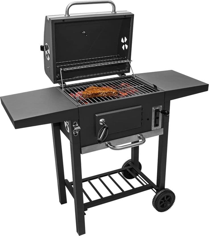 BARBECUE A CARBONE CON COPERCHIO TERMOMETRO INTEGRATO VARI RIPIANI 2 RUOTE PER GRIGLIATE - 8