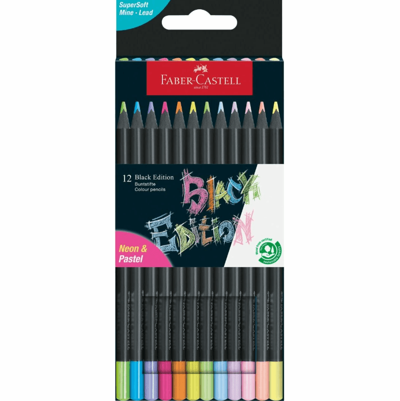 Faber - Castell - Astuccio con 12 matite colorate Black Edition Neon+Pastel (116410) - 2