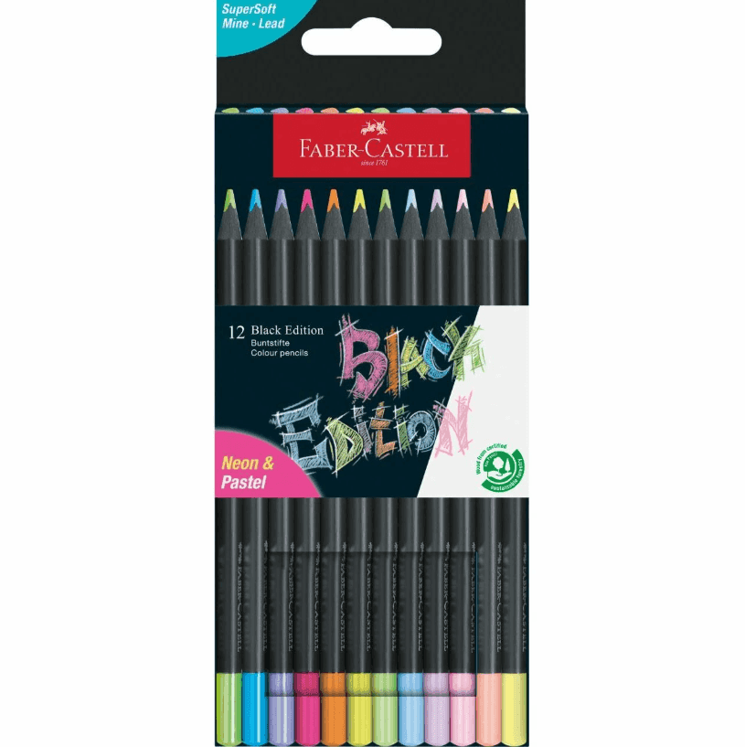 Faber - Castell - Astuccio con 12 matite colorate Black Edition Neon+Pastel (116410) - 2