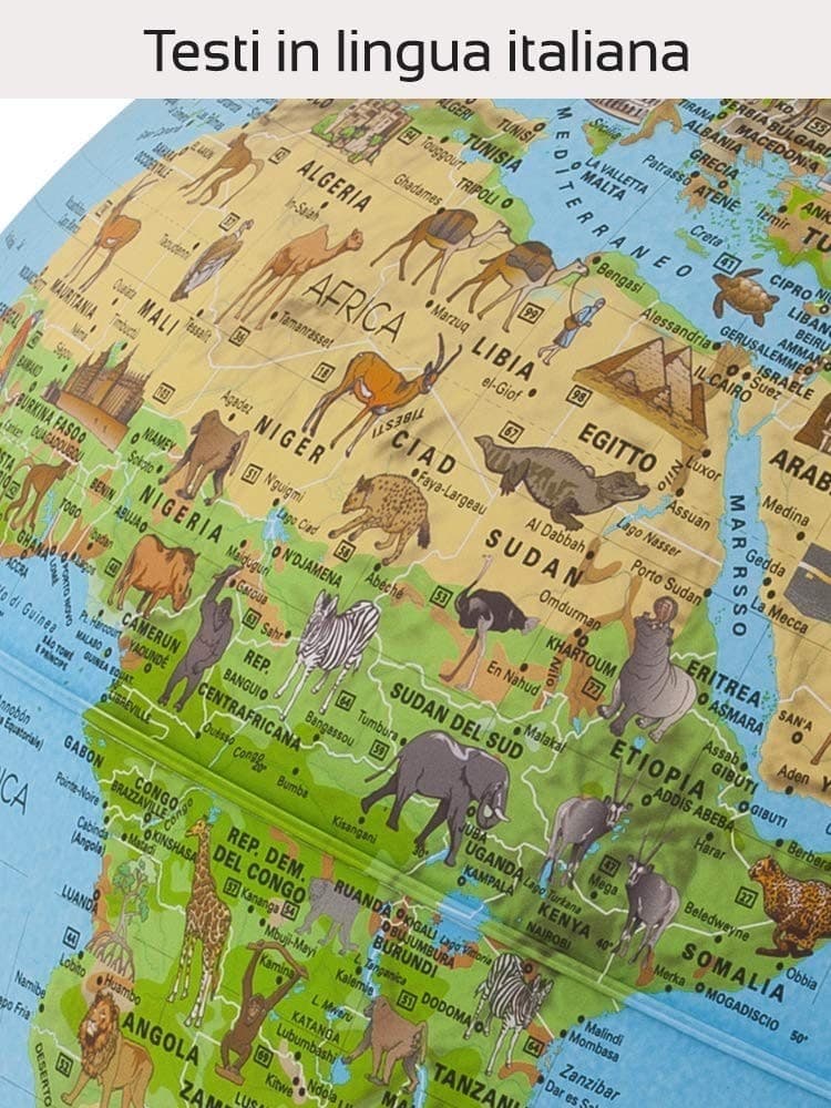 Tecnodidattica Safari 25 - Mappamondo illustrato con animali, ambienti e opere dell'uomo, 25 cm - 5