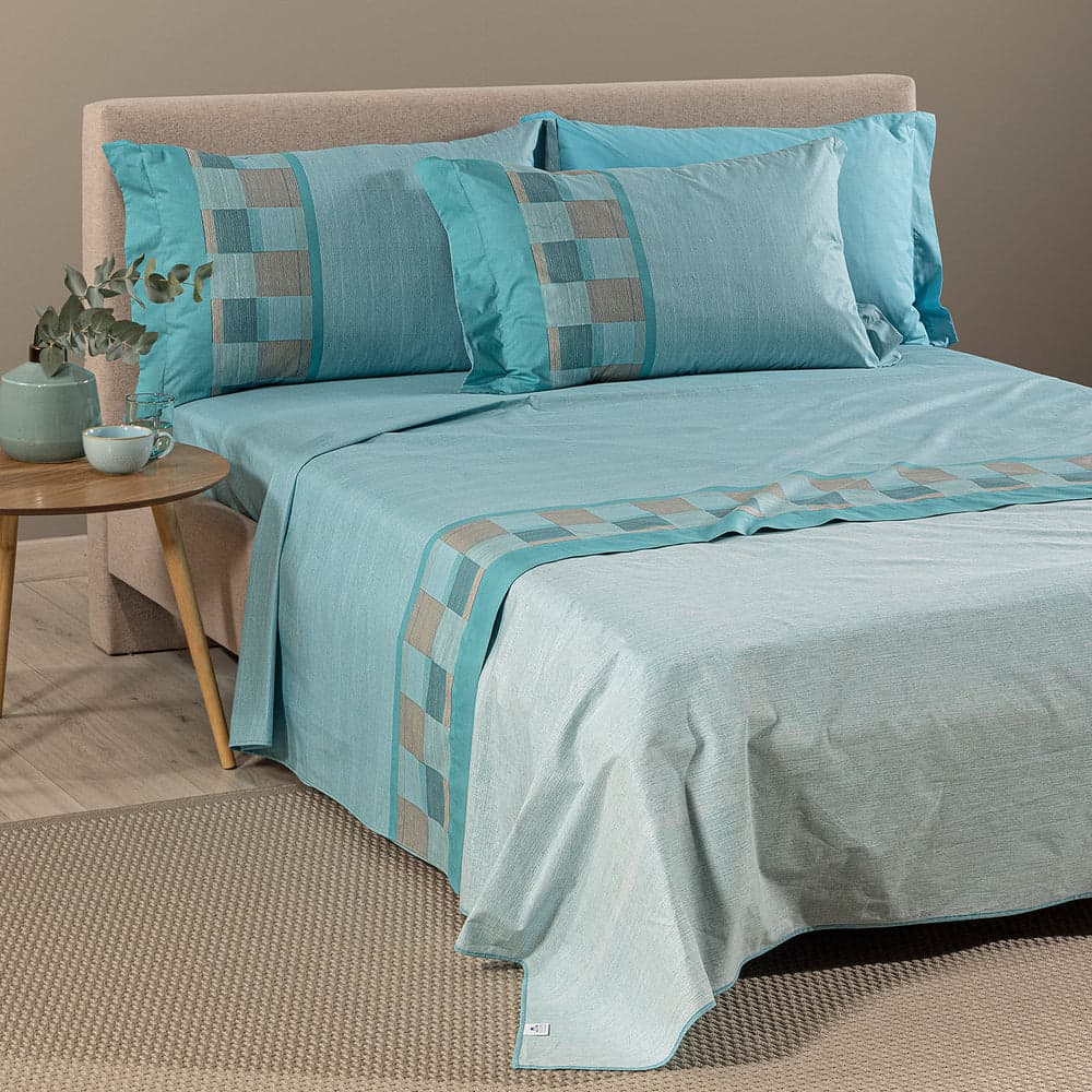 Completo Lenzuola Matrimoniale Oslo City Time in Cotone 250x280 Colore Anice - 2