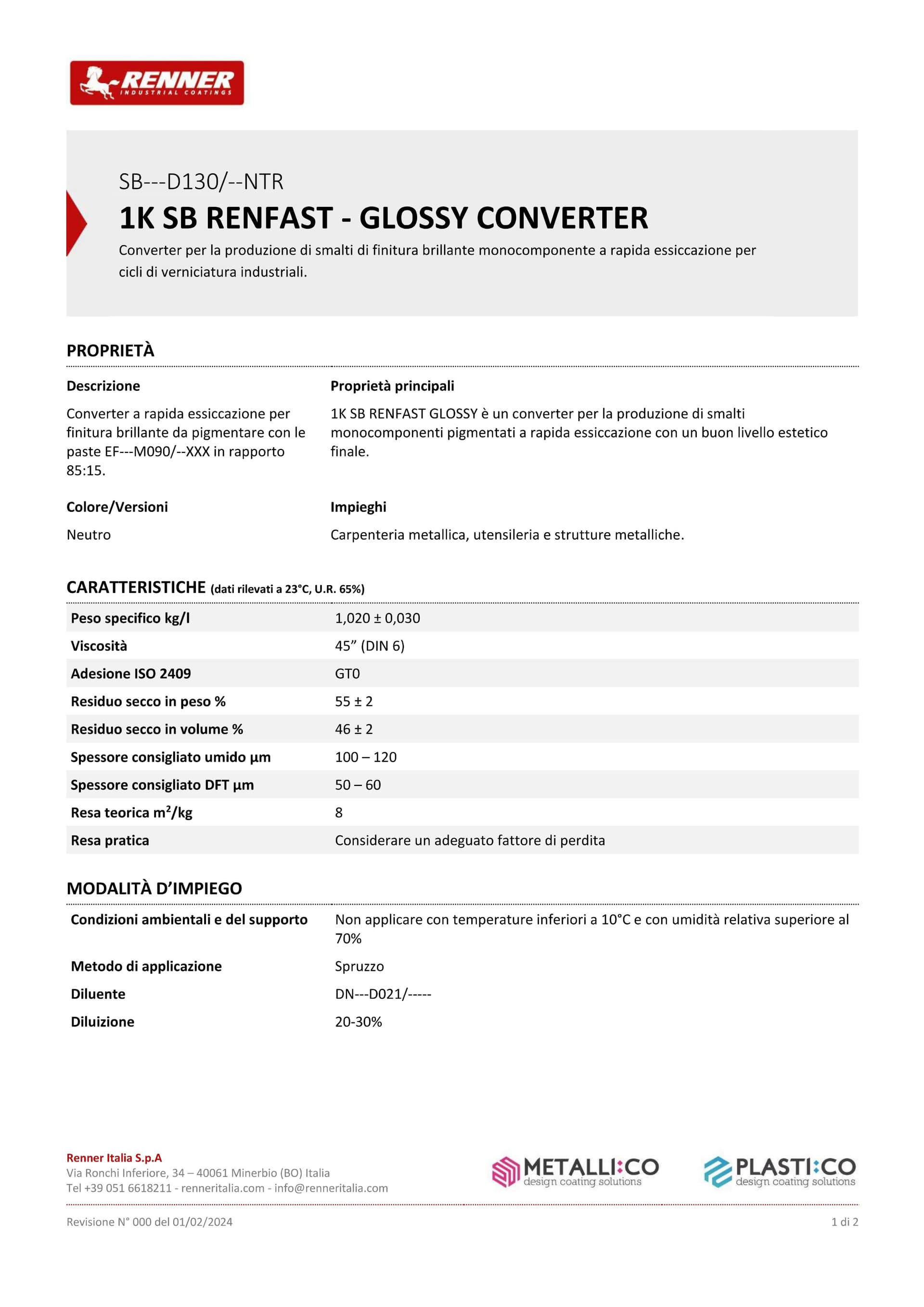 Renner Renfast 1kg smalto lucido - tutti i Ral 5000 - base nitro a rapida essiccazione - 5