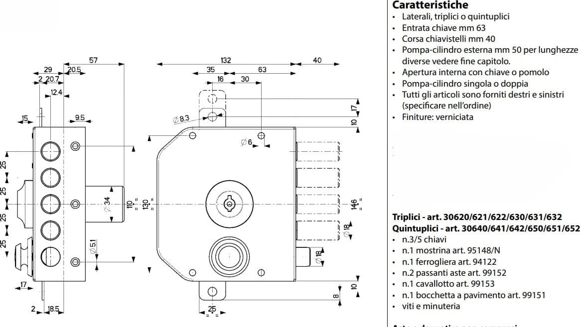 Mottura serratura ad applicare sinistra da 60mm senza scrocco per porte legno e ferro - 9