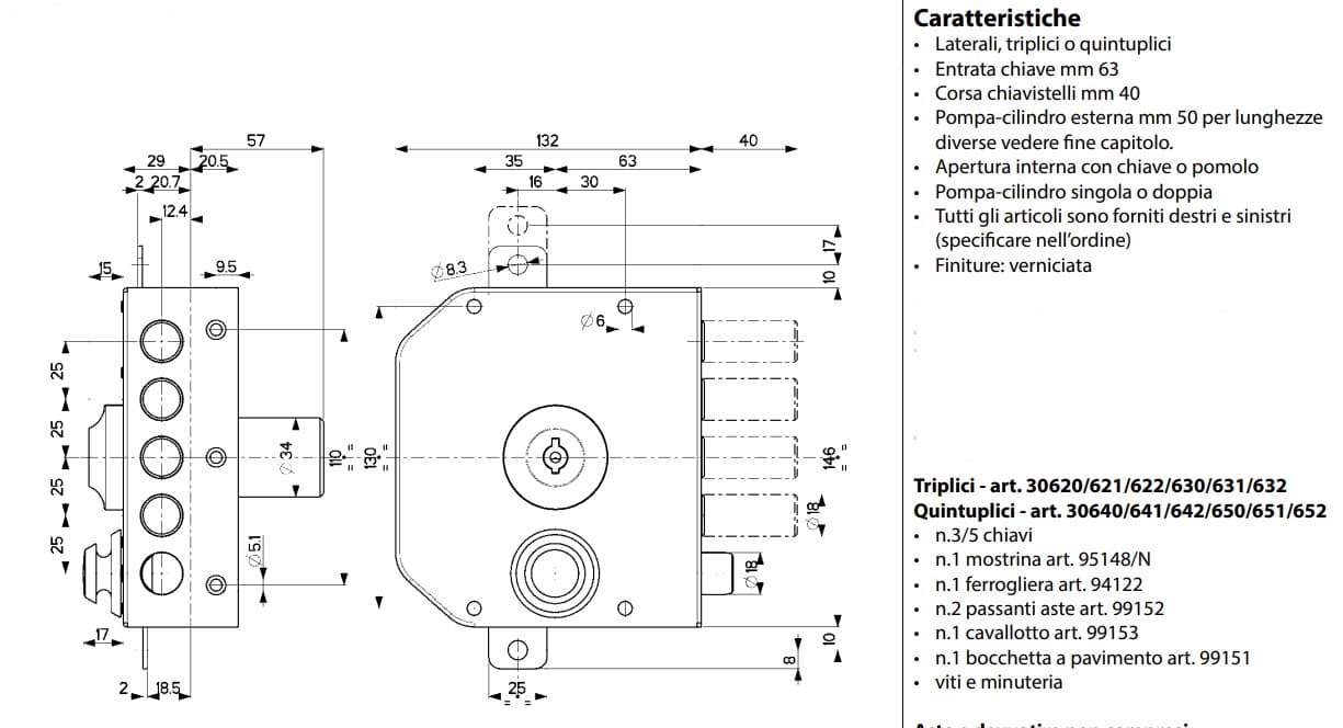 Mottura serratura ad applicare sinistra da 60mm senza scrocco per porte legno e ferro - 9