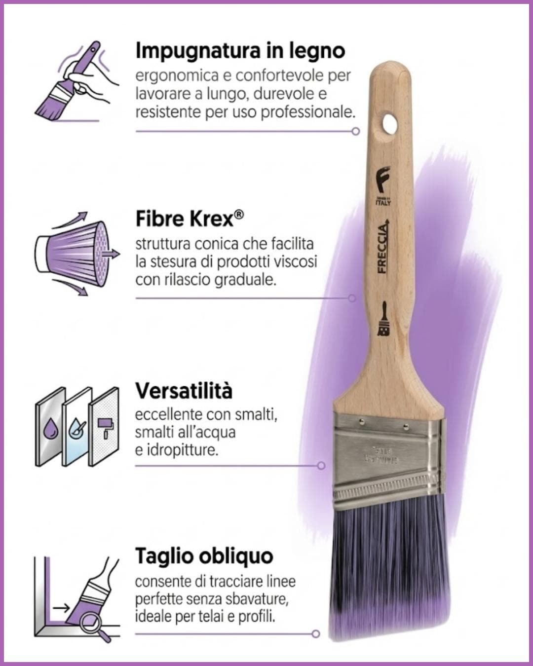 Fiorellini pennello serie Freccia P+ da 2" professionale setola Krex per pittura impregnante e smalto base acqua e solvente - 7