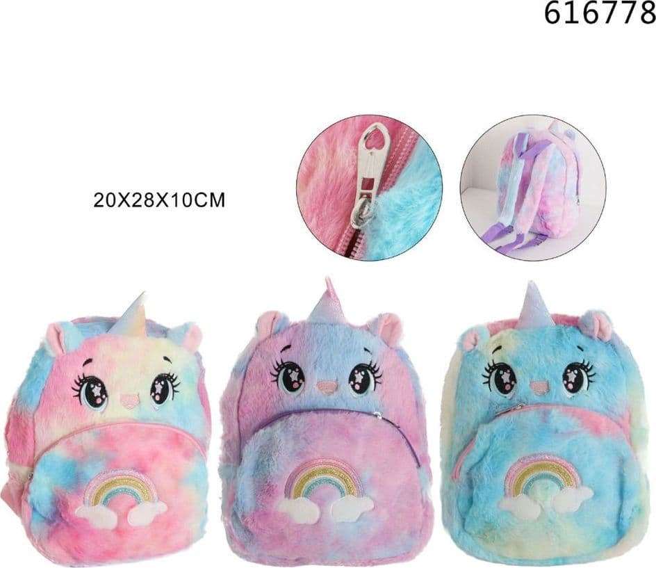 ZAINO CON TASCA PER BAMBINI CON UNICORNO DI PELUCHE ZAINETTO ASILO TEMPO LIBERO 616778 - 2