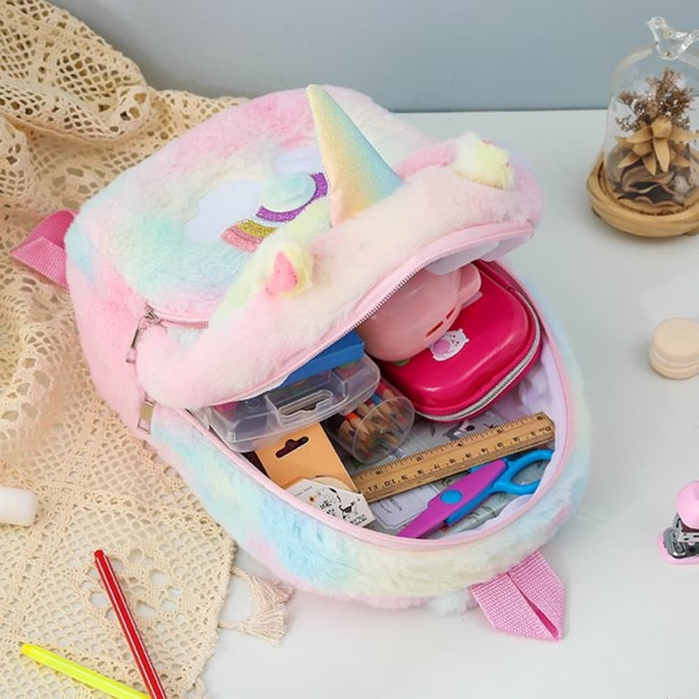 ZAINO CON TASCA PER BAMBINI CON UNICORNO DI PELUCHE ZAINETTO ASILO TEMPO LIBERO 616778 - 3