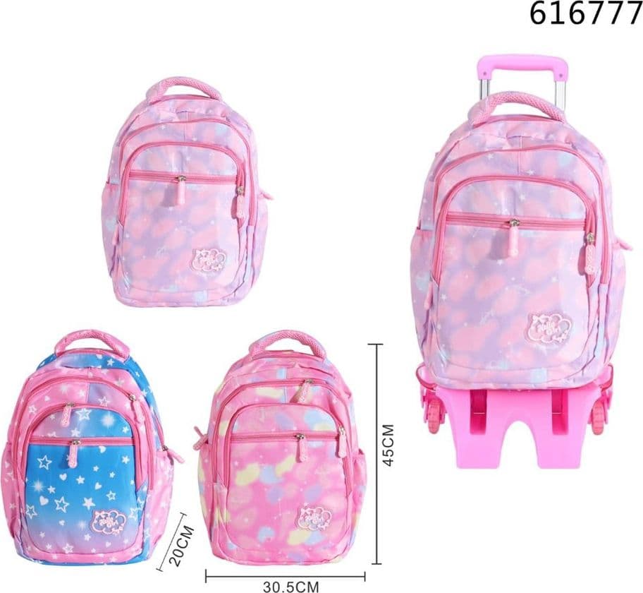 ZAINO TROLLEY MULTITASCA IN TESSUTO CON MANICO TELESCOPICO SCUOLA GRAFICA COLORATA 616777 - 2