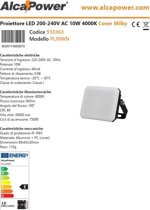 Alca Power proiettore LED 220-240V da 10W 4000K luce diurna - 4
