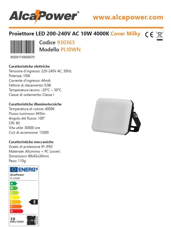 Alca Power proiettore LED 220-240V da 10W 4000K luce diurna - 4