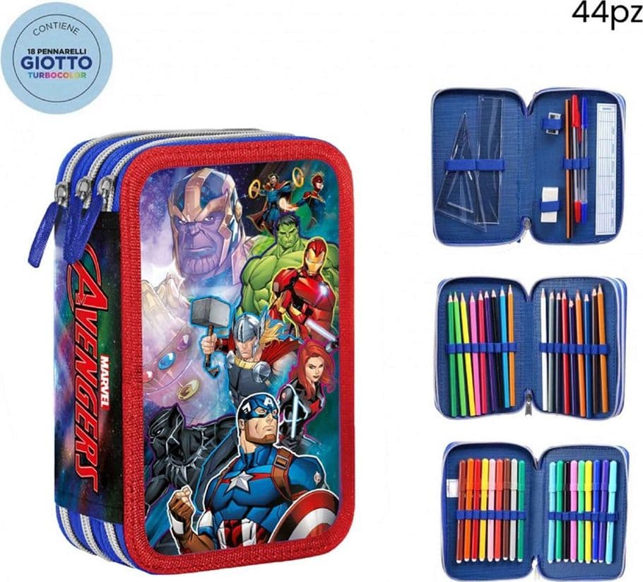 ASTUCCIO COMPLETO 44PZ 3 ZIP CERNIERE CON PENNARELLI GIOTTO GRAFICA AVENGERS SCUOLA 969095 - 2