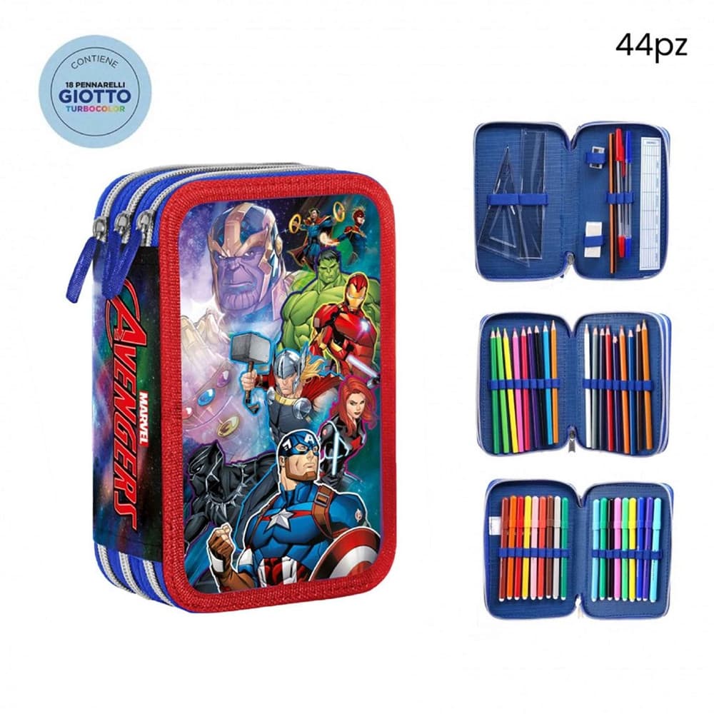 ASTUCCIO COMPLETO 44PZ 3 ZIP CERNIERE CON PENNARELLI GIOTTO GRAFICA AVENGERS SCUOLA 969095 - 2