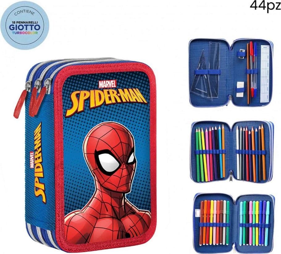 ASTUCCIO COMPLETO 44PZ 3 ZIP CERNIERE CON PENNARELLI GIOTTO GRAFICA SPIDERMAN SCUOLA 969538 - 2