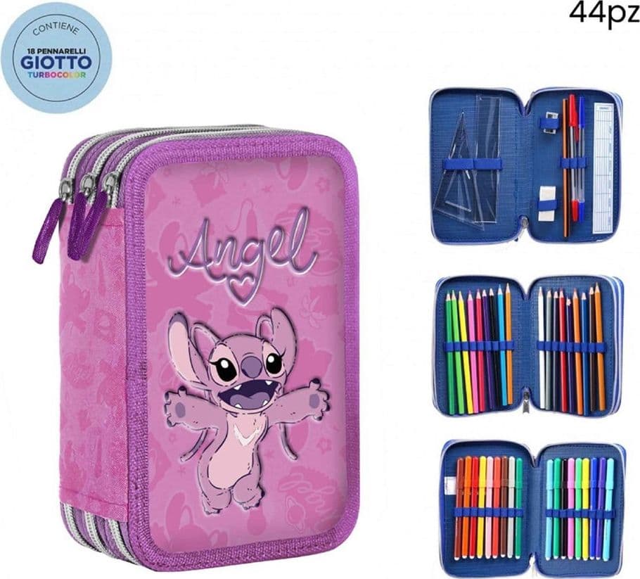 ASTUCCIO COMPLETO 44PZ A 3 ZIP CERNIERE CON PENNARELLI GIOTTO GRAFICA ANGEL SCUOLA 969637 - 2