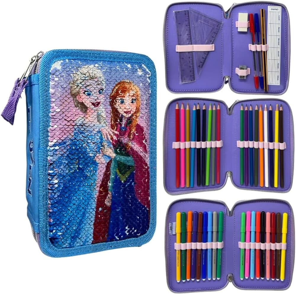 ASTUCCIO FROZEN CON PAILLETTES REVERSIBILE 3 ZIP PER SCUOLA 44PZ PENNARELLI GIOTTO 971517 - 4