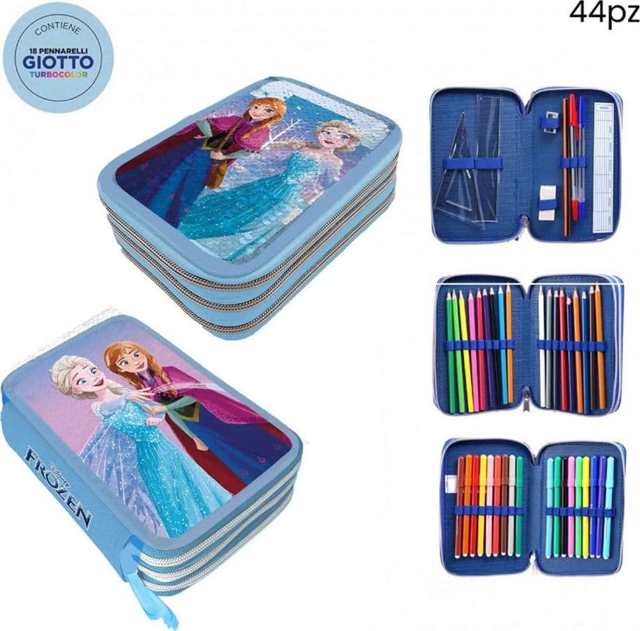 ASTUCCIO FROZEN CON PAILLETTES REVERSIBILE 3 ZIP PER SCUOLA 44PZ PENNARELLI GIOTTO 971517 - 5