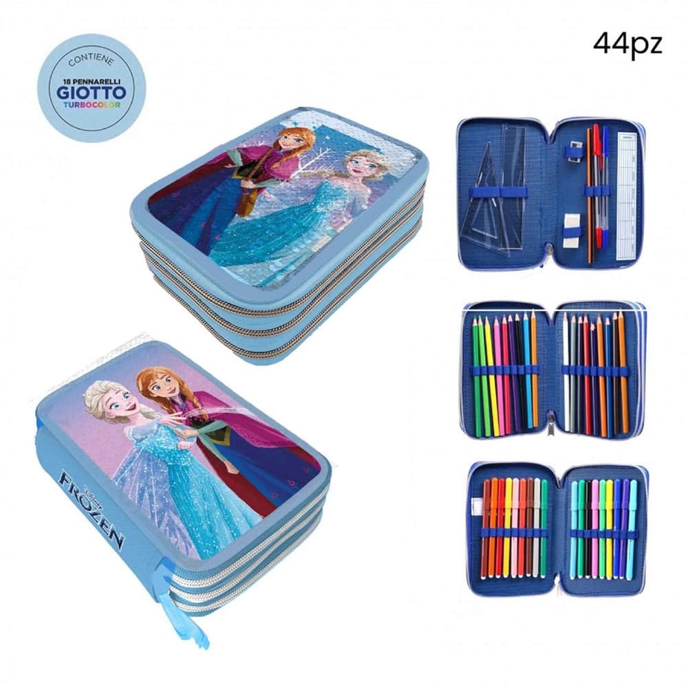 ASTUCCIO FROZEN CON PAILLETTES REVERSIBILE 3 ZIP PER SCUOLA 44PZ PENNARELLI GIOTTO 971517 - 5