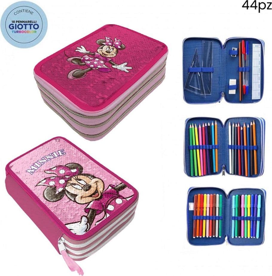 ASTUCCIO MINNIE CON PAILLETTES REVERSIBILE 3 ZIP PER SCUOLA 44PZ PENNARELLI GIOTTO 971524 - 2