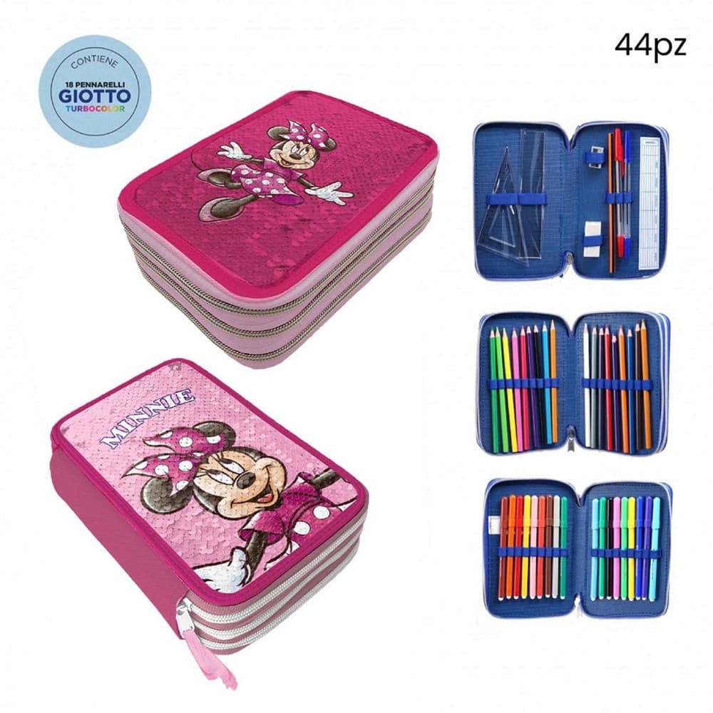 ASTUCCIO MINNIE CON PAILLETTES REVERSIBILE 3 ZIP PER SCUOLA 44PZ PENNARELLI GIOTTO 971524 - 2