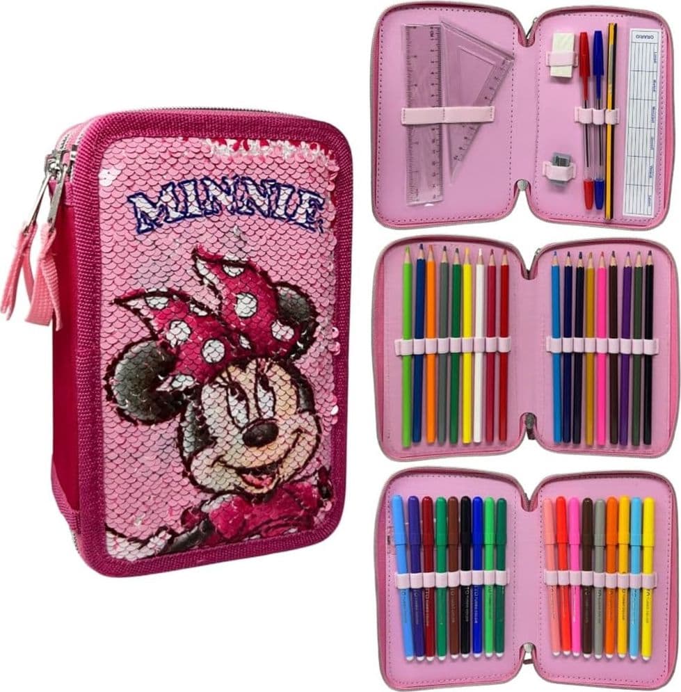 ASTUCCIO MINNIE CON PAILLETTES REVERSIBILE 3 ZIP PER SCUOLA 44PZ PENNARELLI GIOTTO 971524 - 3