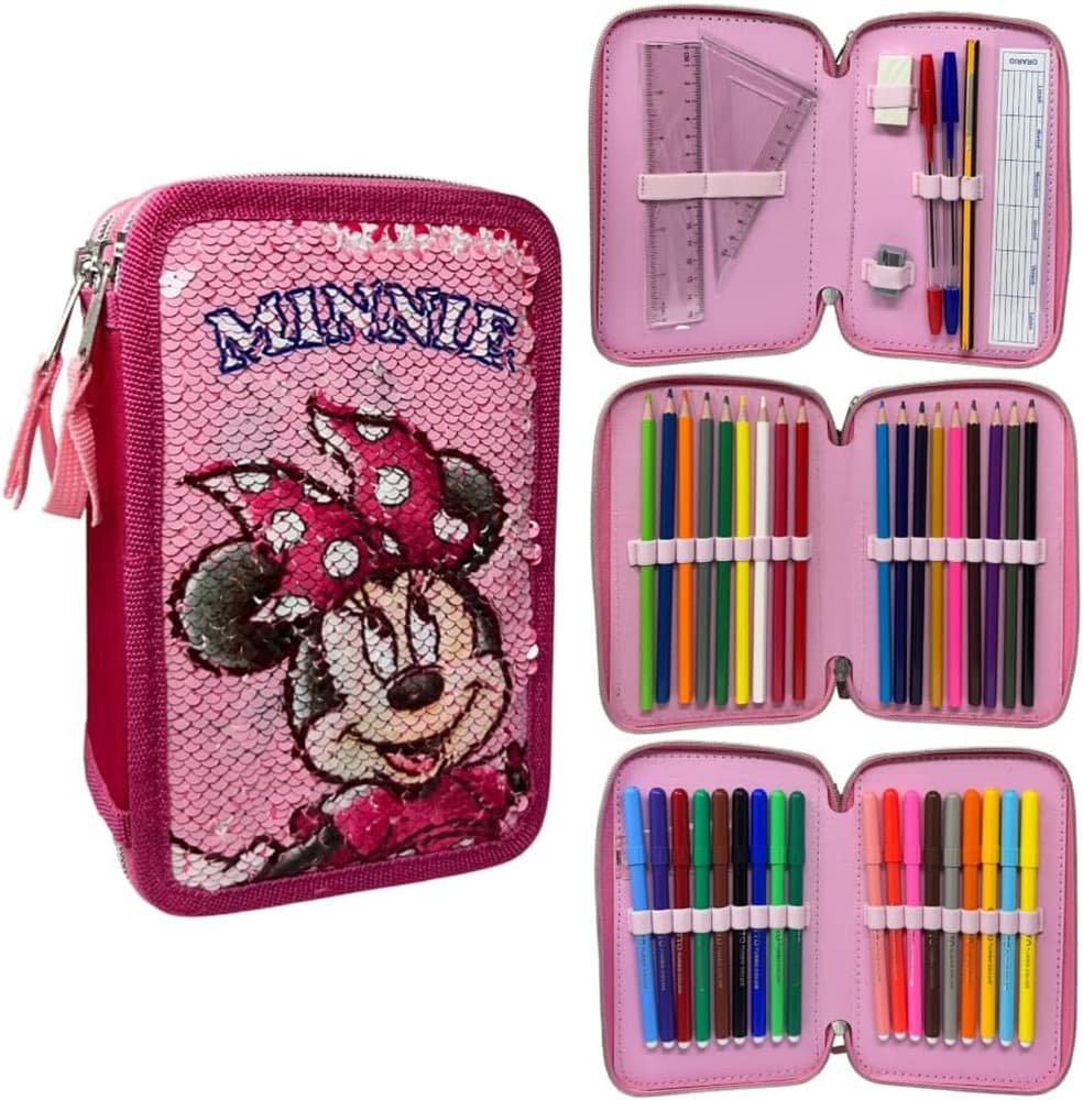 ASTUCCIO MINNIE CON PAILLETTES REVERSIBILE 3 ZIP PER SCUOLA 44PZ PENNARELLI GIOTTO 971524 - 3