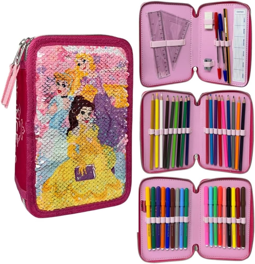 ASTUCCIO PRINCIPESSE PAILLETTES REVERSIBILE 3 ZIP PER SCUOLA 44PZ PENNARELLI GIOTTO 971531 - 4