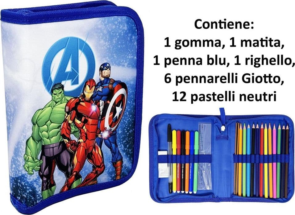 ASTUCCIO A 1 ZIP CERNIERA RIEMPITO GRAFICA AVENGERS CON CANCELLERIA SCUOLA BAMBINI 958167 - 2