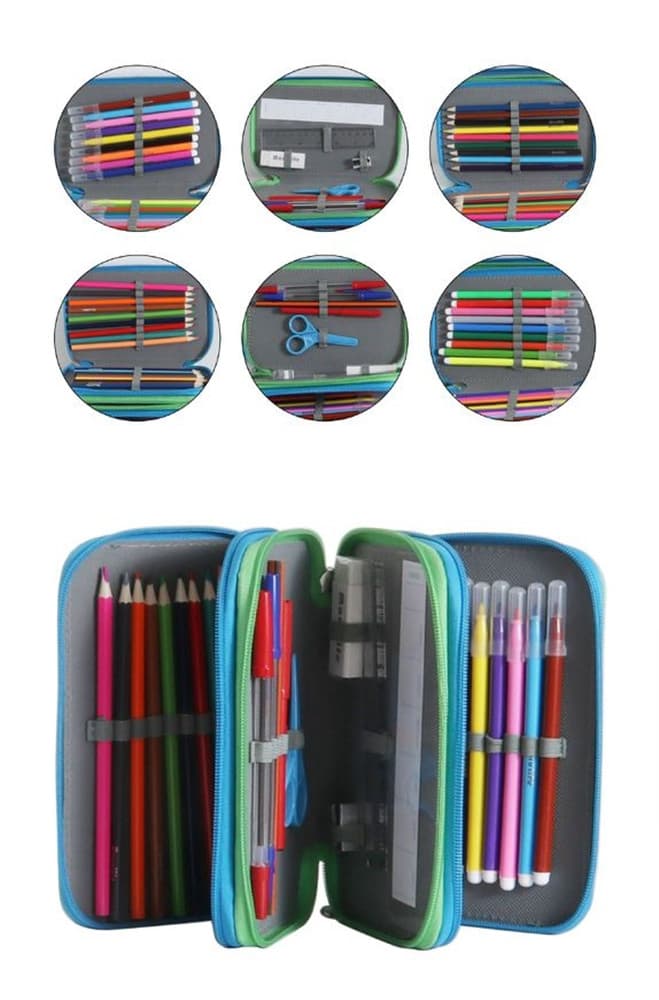 ASTUCCIO SCUOLA TRIPLO A 3 SCOMPARTI DESIGN 3D TEMA CALCISTICO MATITE COLORATE 622036 - 3