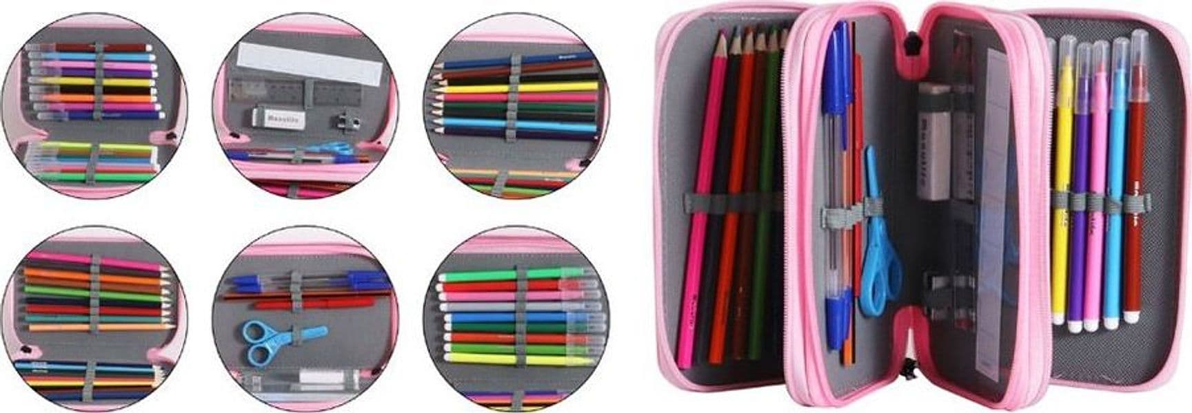 ASTUCCIO SCUOLA TRIPLO A 3 ZIP SCOMPARTI DESIGN A TEMA SCRITTA LOGO MATITE COLORATE 622056 - 3