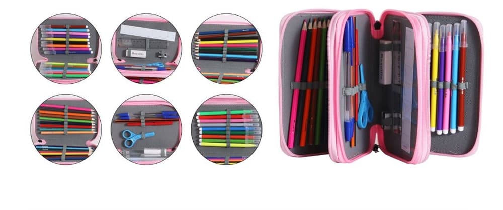 ASTUCCIO SCUOLA TRIPLO A 3 ZIP SCOMPARTI DESIGN A TEMA SCRITTA LOGO MATITE COLORATE 622056 - 3