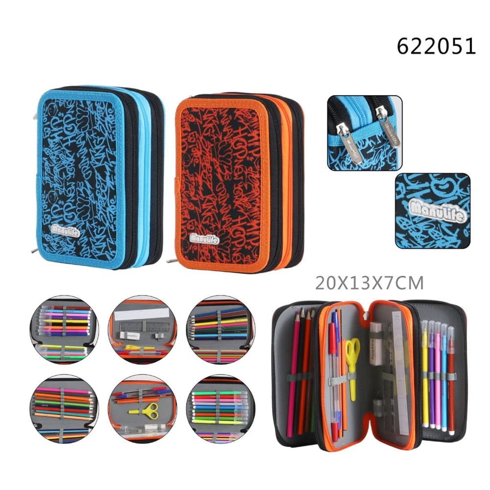 ASTUCCIO SCUOLA TRIPLO A 3 ZIP SCOMPARTI DESIGN A TEMA GRAFFITI MATITE COLORATE 622051 - 2