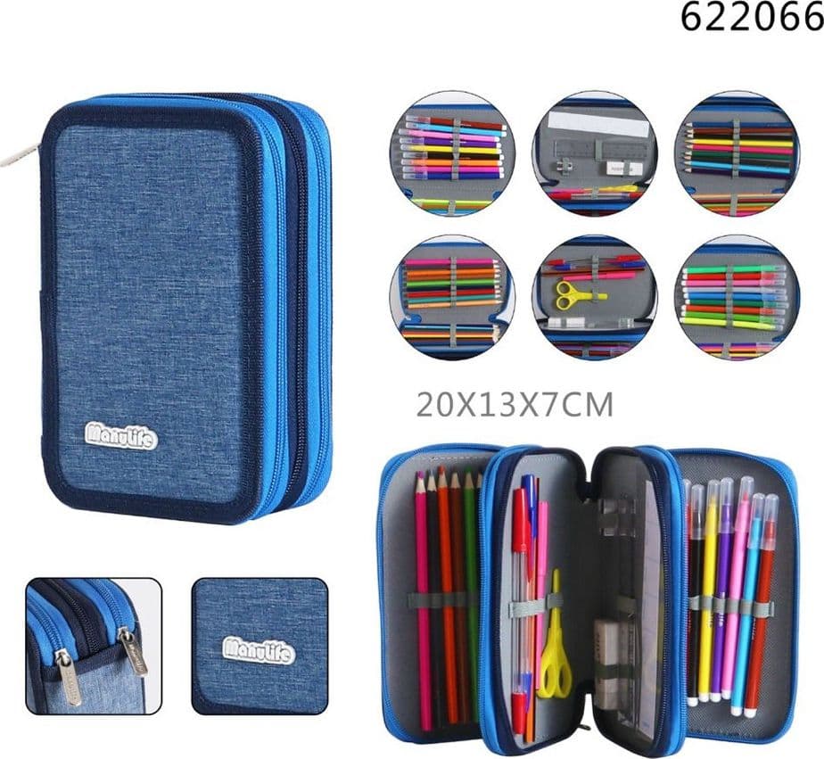 ASTUCCIO SCUOLA A 3 ZIP TRIPLO SCOMPARTO DESIGN IN TESSUTO MATITE COLORATE VARI COLORI - 5