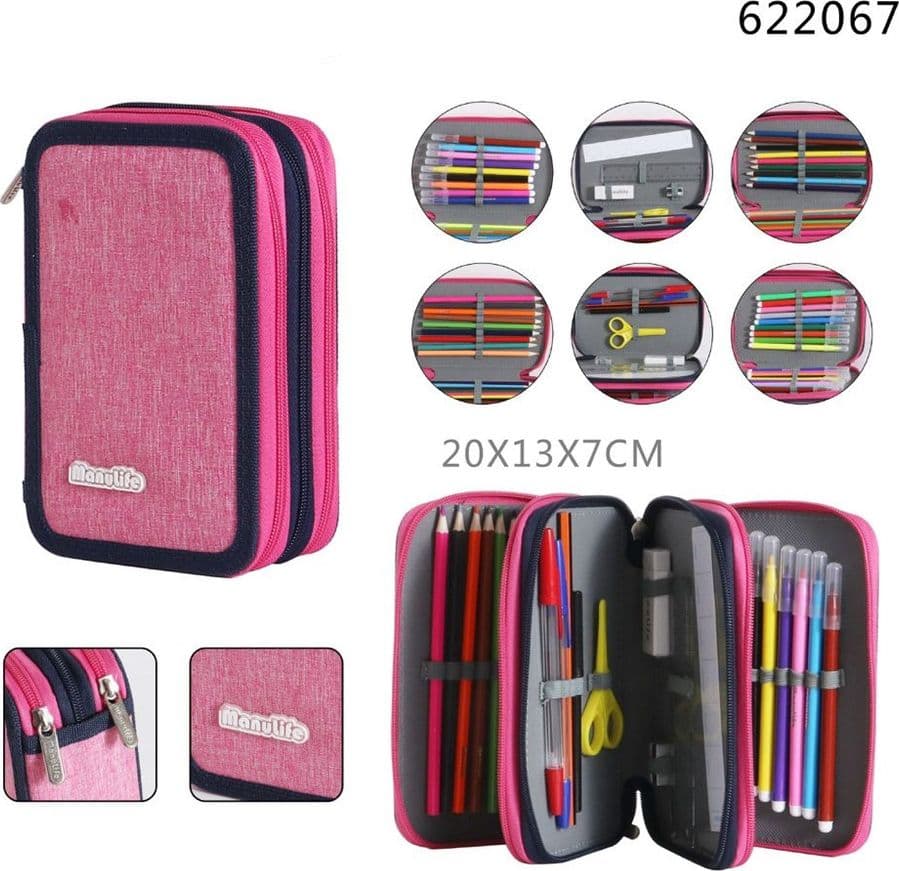 ASTUCCIO SCUOLA A 3 ZIP TRIPLO SCOMPARTO DESIGN IN TESSUTO MATITE COLORATE VARI COLORI - 7