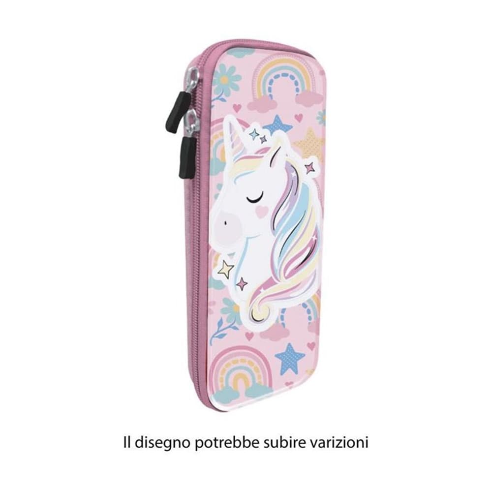 ASTUCCIO SCOLASTICO OVALE DESIGN 3D UNICORNO 23X10CM PORTAPENNE PER BAMBINE 736871 - 2