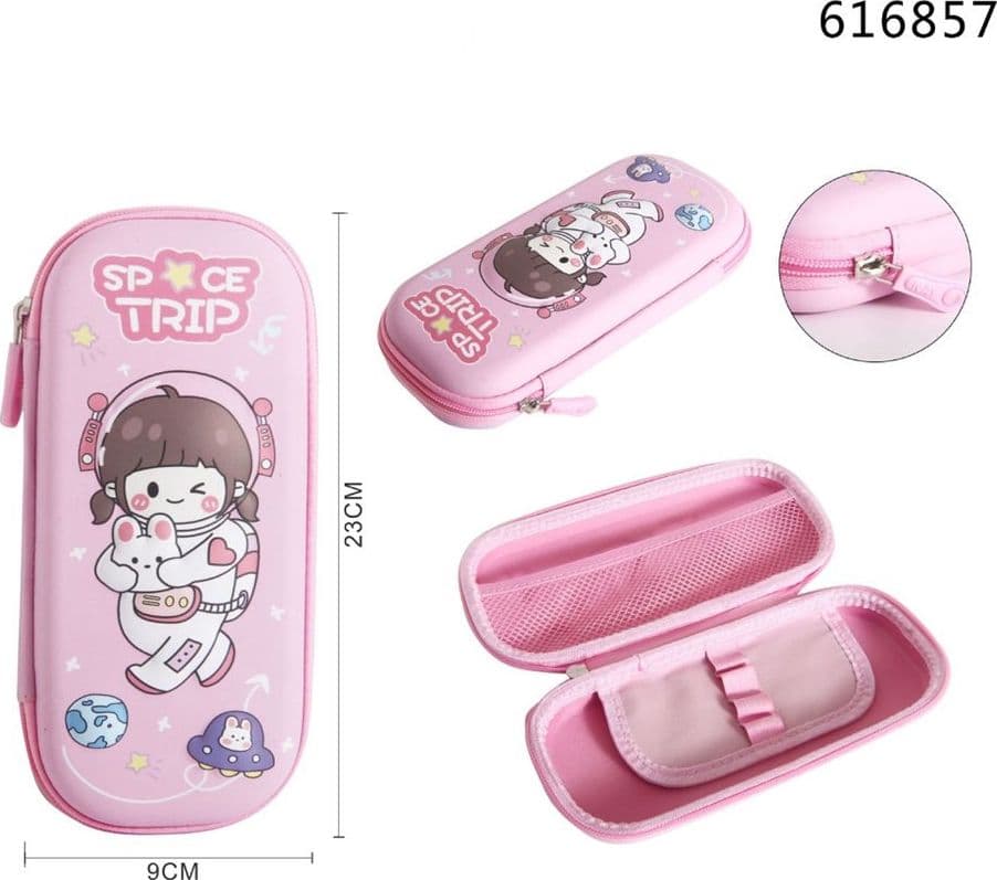 ASTUCCIO ROSA PORTAPENNE CANCELLERIA SPACE GIRL IN EVA SCUOLA CHIUSURA ZIP 9X23CM 616857 - 2
