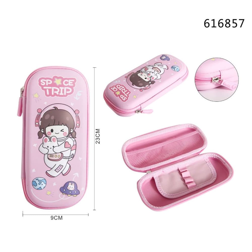 ASTUCCIO ROSA PORTAPENNE CANCELLERIA SPACE GIRL IN EVA SCUOLA CHIUSURA ZIP 9X23CM 616857 - 2